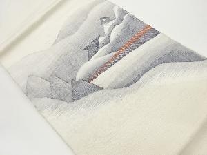 手織り紬すくい織山並みに家屋模様織出し名古屋帯